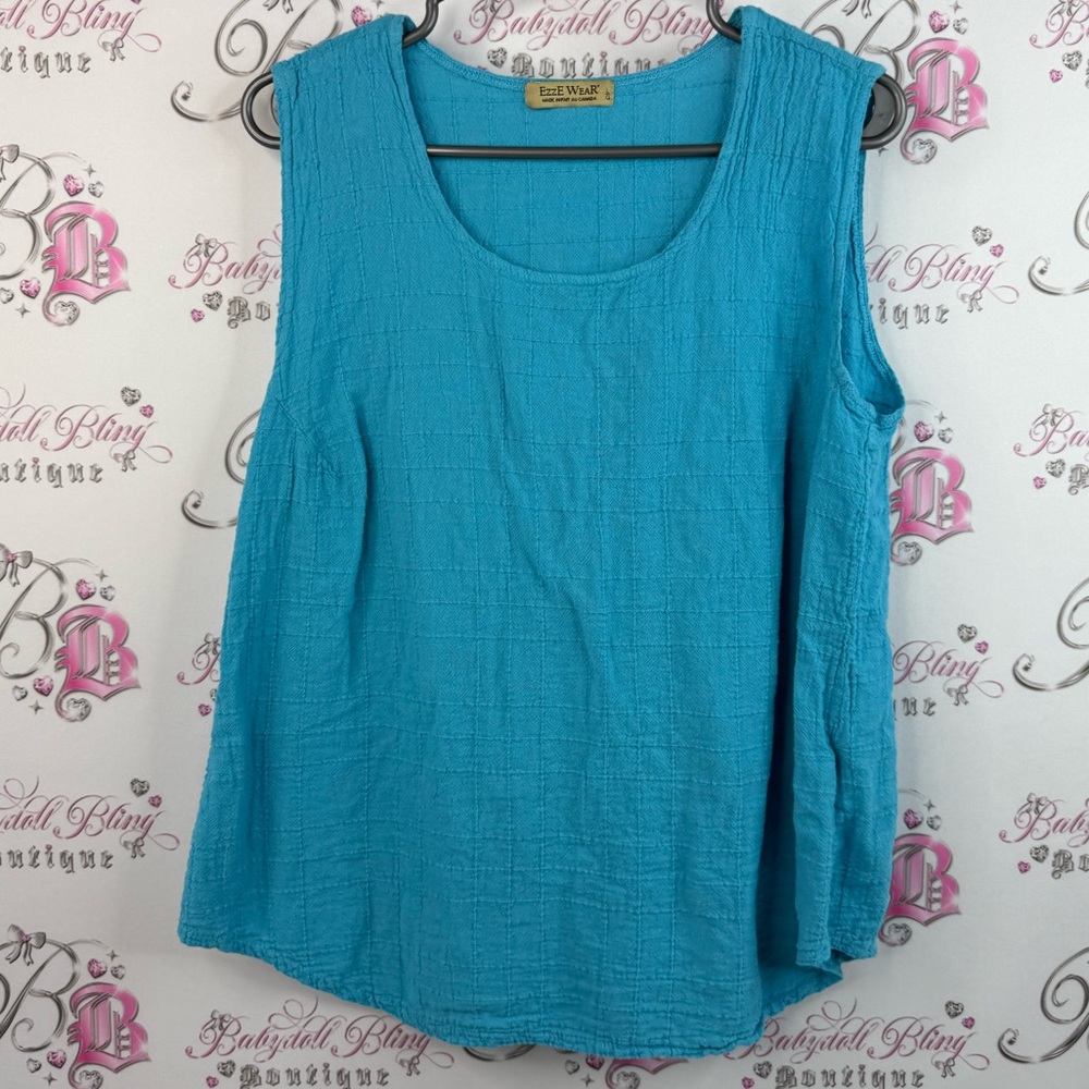 Ezze wear tank top cotton blue lightweight patterned  Turquoise Tank Top